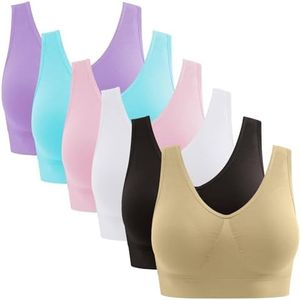 YADIFEN 6 Pack Womens Sports Bras,Wireless Comfortable Seamless Sleep Yoga Sports Bras for Women with Removable Pads