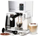 EspressoWorks 10Pc All-in-One Barista Bundle Espresso Machine & Cappuccino Maker, Built in Milk Steam & Frother, Electric Grinder, 2 Cappuccino & 2 Espresso Cups,16 Coffee Stencils (White)