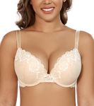 Exclare Women's Lace Thick Padded Push Up Underwide Sexy Bra Add one Cup(Beige,38DD)