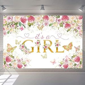 It's a Girl Baby Shower Background Flowers Baby Shower Photography Background Flower Baby Girl Party Decorations Party Banner Fabric Sign Poster