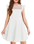 Arshiner Girls Dress Summer Ruffle Sleeve Mesh A Line Casual Party Dresses with Pockets 6-13 Years White