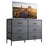 WLIVE Wide Dresser with 6 Drawers, TV Stand for 50 Inches TV, Entertainment Center with Metal Frame, Wooden Top, Fabric Storage Dresser for Bedroom, Hallway, Entryway, Dark Gray