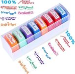 Self-Inking Teacher Stamp Set Mess-Free Motivation Teacher Grading Stamp Set Teachers Review Homework Feedback Stamps for Classroom Grading Encouragement Motivation Recognition 8 Pcs