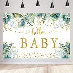 Hello Baby Backdrop for Baby Shower Gold Eucalyptus Greenery Leaves Gender Neutral Kids Photography Background Newborn Party Decoration Banner Shooting Prop 150cm x 90cm