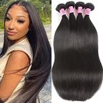 Unice Hair 8a Malaysian Straight Hair 3 Bundles Virgin Unprocessed Human Hair Wefts Hair Extensions Deal with Mixed Lengths 100% Human Hair Extensions (8 10 12, Natural Black)