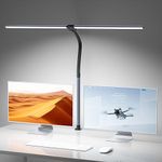 LED Desk Lamp for Office, 24W Double Head Desk Light Bar for Study, 5 Colors Lighting & 5 Dimming Eye-Caring Table Lamp, Adjustable Flexible Gooseneck Clamp Light for Workbench Drafting Reading