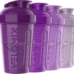 VELOMIX -4 PACK- 28 oz Shaker Cups for Protein Shakes - 4x Wire Whisk | Leak Proof Protein Shaker Bottles for Protein Mixes | Protein Shaker Bottle Pack | Mixer for Protein Shakes (Purple Bloom)