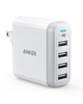 Anker 40W 4-Port USB Wall Charger with Foldable Plug, PowerPort 4 for iPhone X,samsung,LG, Nexus, HTC, and More-White