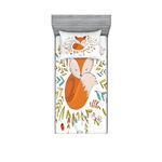 Ambesonne Cartoon Fitted Sheet & Pillow Sham Set Fox Sleeping in a Floral Made Bed Circle Art Print Home Acdent Digital Printed 2 Piece Bedding Decorative Set for Home and Dorm Room, Twin, Dark Orange