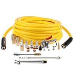 Hromee 3/8 Inch x 25FT Hybrid Air Compressor Hose with 19 Piece Air Blow Gun and Air Compressor Accessories Kit, 1/4 Inch NPT Quick Connect Air Hose Fittings, Tire Gauge and Wire Brush