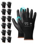 LANON 12 Pairs Black Safety Work Gloves, PU Coated, Multipurpose Working Gloves for Men, Seamless Knit, Power Grip, EN 388, L/9