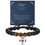 To My Son Men Bracelet - Tiger Eye Beads Compass Pendant Bracelet, To My Dad/Man Adjustable Bead Bracelet, College Gaduate Gifts for Boyfriend