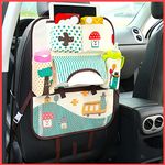 wolpin Auto Car Seat Back Automobiles Organizer And Multiple Storage Pockets For Tablet Ipad,Bottle And Tissue Paper Holder,Snacks Storage For Kids(Mushroom Print)Oxford,Multicolor