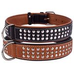 CollarDirect Handmade Studded Dog Collar, Genuine Leather Collar Dogs, Soft Padded Leather Puppy Collar Brown Black Small Medium (Black, Neck Fit 20''-22'')