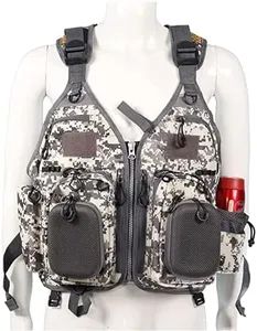 JKSPORTS Fly Fishing Vest Fishing Safety Life Jacket for Swimming Sailing Boating Kayak Floating Multifunction Breathable Backpack for Men and Women Kayak Vest Swim Vest (White Camouflage,with Foam)