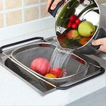 Snevad Stainless Steel Over The Sink Colander with Fine Mesh Strainer Basket & Expandable Rubber Grip Handles - Strain, Drain, Rinse Fruits, Vegetables