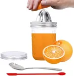 Nourished Essentials Orange Juicer Squeezer - 5-Piece Kit with Mason Jar, Lid, Presser Lid, Spoon, and Scraper for Juicing and Storing - Citrus Juicer - Effortless for Fresh Orange and Lemon Delights!