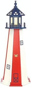 Beaver Dam Woodworks Amish-Made Red, White and Blue Vertical Paneled Hybrid Outdoor Lighthouse with LED Solar Light, 57" Tall