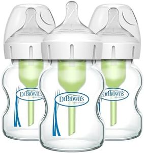 Dr. Brown's Natural Flow Anti-Colic Options+ Wide-Neck Glass Baby Bottles 5 oz/150 mL, with Level 1 Slow Flow Nipple, 3 Pack, 0m+