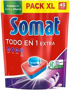 Somat Todo en 1 Pastillas Detergente para Lavavajillas (45 lavados), pastillas del lavavajillas y abrillantador, jabón lavavajillas antiolor