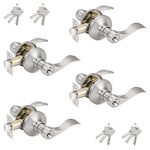 Probrico (4 Pack Wave Style Keyed Alike Entry Levers, Keyed Reversible Door Handles with Lock and Same Keys, Exterior Interior Entry Locks in Satin Nickel Finish