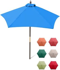 Formosa Covers Capri Blue 7 ft Wood Outdoor Patio Umbrella Market Style - Tilt Mechanism Eucalyptus Teak Oil Finish
