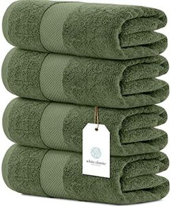 White Classic Luxury 4-Piece Large Bathroom Towel Set - 700 GSM Cotton Ultra Soft Towels 27x54 | High Absorbency & Quick Dry | Hotel Plush Dark Green Towels