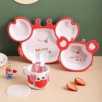 DUNGRANI ENTERPRISE Eco-Friendly Bamboo Fibre Kids 5 Pc Dinner Set Bamboo Baby Tableware Set, Eco Friendly Bamboo Fiber Dinner Set for Weaning Children, Self Feeding Baby Utensil - Sneaky Crab (Kalachalo Bamboo Fiber Dinner Set)