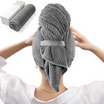 YFONG Large Microfiber Hair Towel Wrap for Women, Soft Hair Drying Towel with Elastic Band, Fast Drying Hair Turbans for Wet Curly Long Hair, Microfiber Towel for Hair Anti Frizz 26.3" X 40" (Gray)