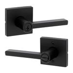 Weiser Halifax Matte Black Front Door Handle with Lock, Reversible Square Exterior/Interior Door Handles with Lock, Keyed Entry Door Lever for Front Door, Bedroom, Bathroom & Office, Modern Home Decor