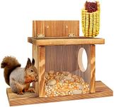 Wooden Squirrel Feeder Window Bird Feeder,Squirrel Food Feeder House with Corn Cob Holders and Lift-Up Lid for Dry Squirrel Bird Food Stable and Safe