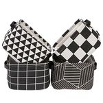 Sea Team Foldable Mini Square New Black and White Geometric Theme 100% Natural Linen & Cotton Fabric Storage Bins Storage Baskets Organizers for Shelves & Desks - Set of 4 (Black)