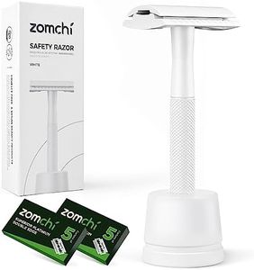 ZOMCHI Double Edge Safety Razor with Stand, Women Razor with 10 Double Edge Safety Razor Blades, Plastic Free Metal Razor – White