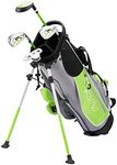 KVV Junior Complete Golf Club Set for Kids/Children Right Hand, 5-7 Years Old 4-Piece Set Includes 4# Hybrid, 7# & 9# Irons, Putter, Head Cover and Portable Golf Stand Bag(Lime 5-7)