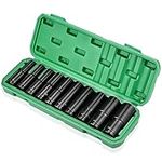 10PCs Deep Impact Socket Set 1/2" Drive, 10-24mm Hex Long Socket Set, Durable Reliable Drive Cr-Mo Steel for Professional Repair DIY Tasks, Mertic Automotive Trucks Tractors Engines Repairing Tool