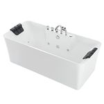 Empava 59 in. Acrylic Freestanding Tub Hydromassage Gracefully Rectangle Shaped Whirlpool 8 Water Jets Soaking SPA, Double-Ended Massage Bathtub with Two Black Pillows