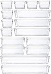 Grace Store 16 Pcs Clear Plastic Drawer Organiser Trays Desk Versatile Kitchen Drawer Organiser Bins Tray for Makeup Bedroom Office