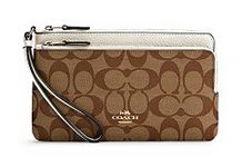 Coach Signature PVC Double Zip Wallet (IM/Khaki/Chalk), Im/Khaki/Chalk, Wrist Wallet