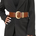 JASGOOD Women Wide Elastic Waist Belt for Dresses Fashion Gold Buckle Stretchy Leather Waistband for Ladies, Brown, Fits Waist 33"-38"