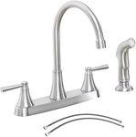 Vsunhoo Kitchen Sink Faucet, Comercial 2 Handle Brushed Nickel Stainless Steel Kitchen Faucet with Sprayer, High Arc 3 or 4 Holes Kitchen Faucets for RV Laundry Tub Utility Bar Sink, TDLKF029L