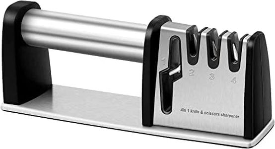 AVITONG Knife Sharpener, 4 in 1 Kitchen Blade and Scissors Sharpening Tool, Professional Chef's Kitchen Knife Accessories, Manual Knife Sharpeners(Silver)