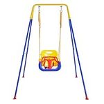 FUNLIO 3-in-1 Swing Set for Toddler with 4 Sandbags, Heavy-Duty Kid Swing Set with Safety Harness, for Garden, Indoor/Outdoor Play, Folding Metal Stand & Clear Instruction, Easy to Assemble & Store