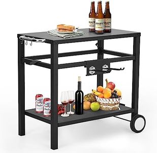 Garvee Grill Cart, Pizza Oven Stand, BBQ Prep Table with Wheels & Hooks, Side Handle, Double-Shelf Grilling Cart Tabletop Griddle Cooking Station for Bar, Patio, Camping, Home (Black)