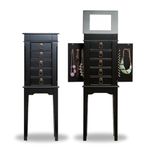 Hives and Honey Kennedy Jewelry Armoire - Modern Wood Storage Organizer with Necklace Hooks, 5 Drawers, and Vanity Mirror, Black