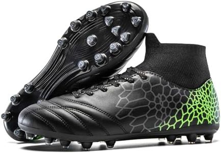 DGJG Boys Girls Soccer Cleats Lightweight Training Football Cleats Youth High-top Soccer Shoes Non-Slip Futsal for Big Kid, Black/Green/Silver, 6.5 Big Kid