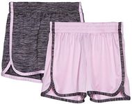 Cheetah Girls 2 Pack Active Running Athletic Gym Shorts Set Workout Activewear Lightweight for Teen Girls Kids Sports, Pink & Grey Spacedye, 10-12