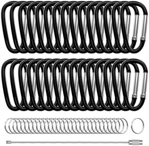 XIECHANEE 30PCS Aluminum Carabiner Clips, 2" D Shape Spring Snap Hooks Carabiner with 30PCS Keyring Keychain Hook, Black