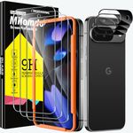 Milomdoi 3 Pack Screen Protector for Google Pixel 9 with 3 Pack Camera Lens Protector, Ultra 9H+ Tempered Glass Accessories, [Fingerprint Suitable] Easy Installation, Case Friendly