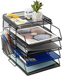 5 Tier Stackable Letter Tray Office Desk Paper Organizer File Trays, Desktop Holder for Paper Letter Accessories with Pen Holder（Black）
