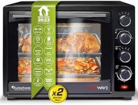 TurboTronic EV35 Electric Mini Oven 35L - Double Glazed Compact Table Top Oven with Timer for Baking, Grilling, Rotisserie, Pizza, Toast and Reheating - Comes with Rotisserie Skewer, Baking Trays
